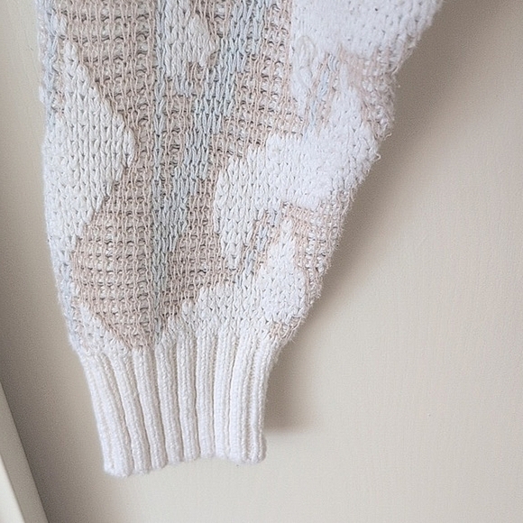 Vintage Mens Womens Medium Sweater Beige Cotton Coastal Beachy Cottage Nautical - Picture 4 of 7